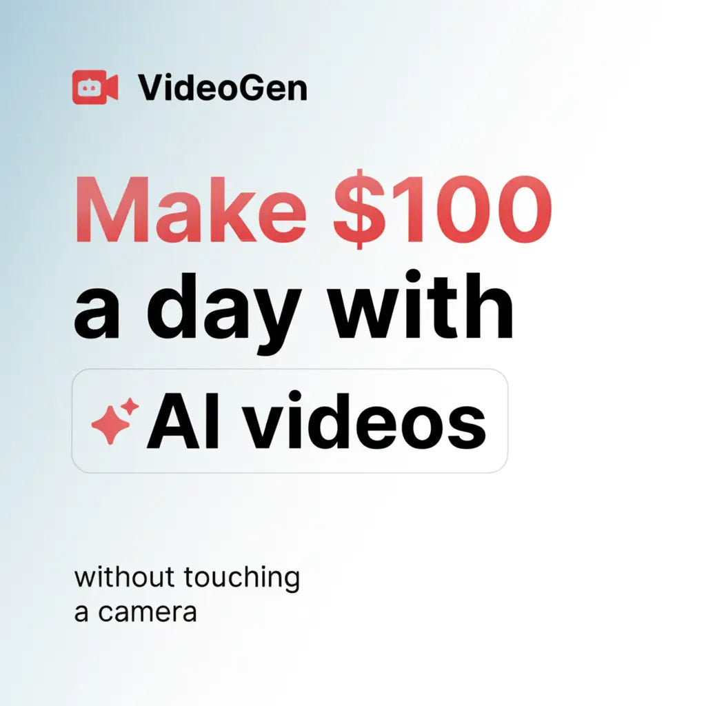 A promotional image for an AI video generation service promising daily earnings without a camera.
