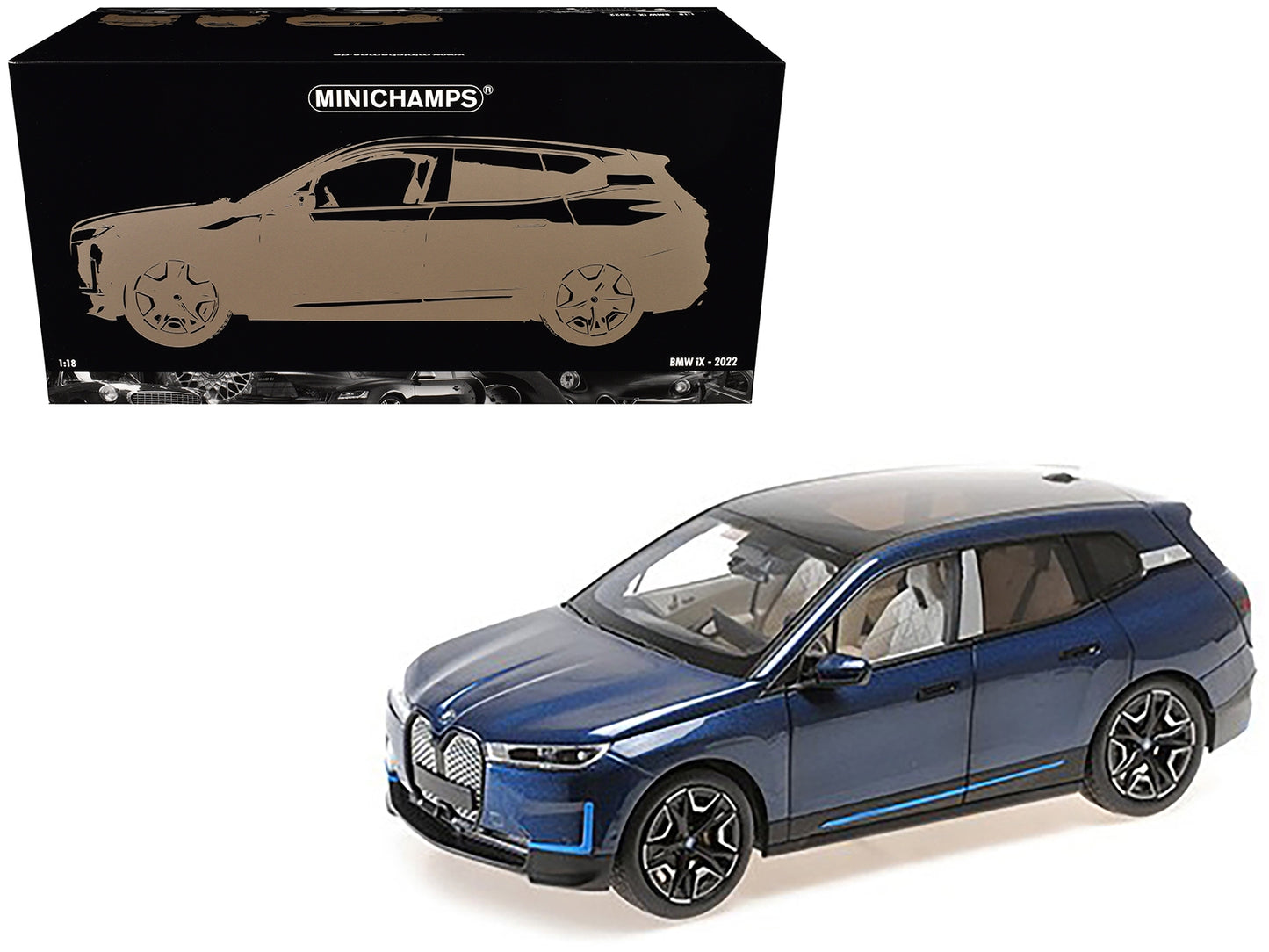 BMW iX Blue Metallic 1/18 Diecast Model Car by Minichamps