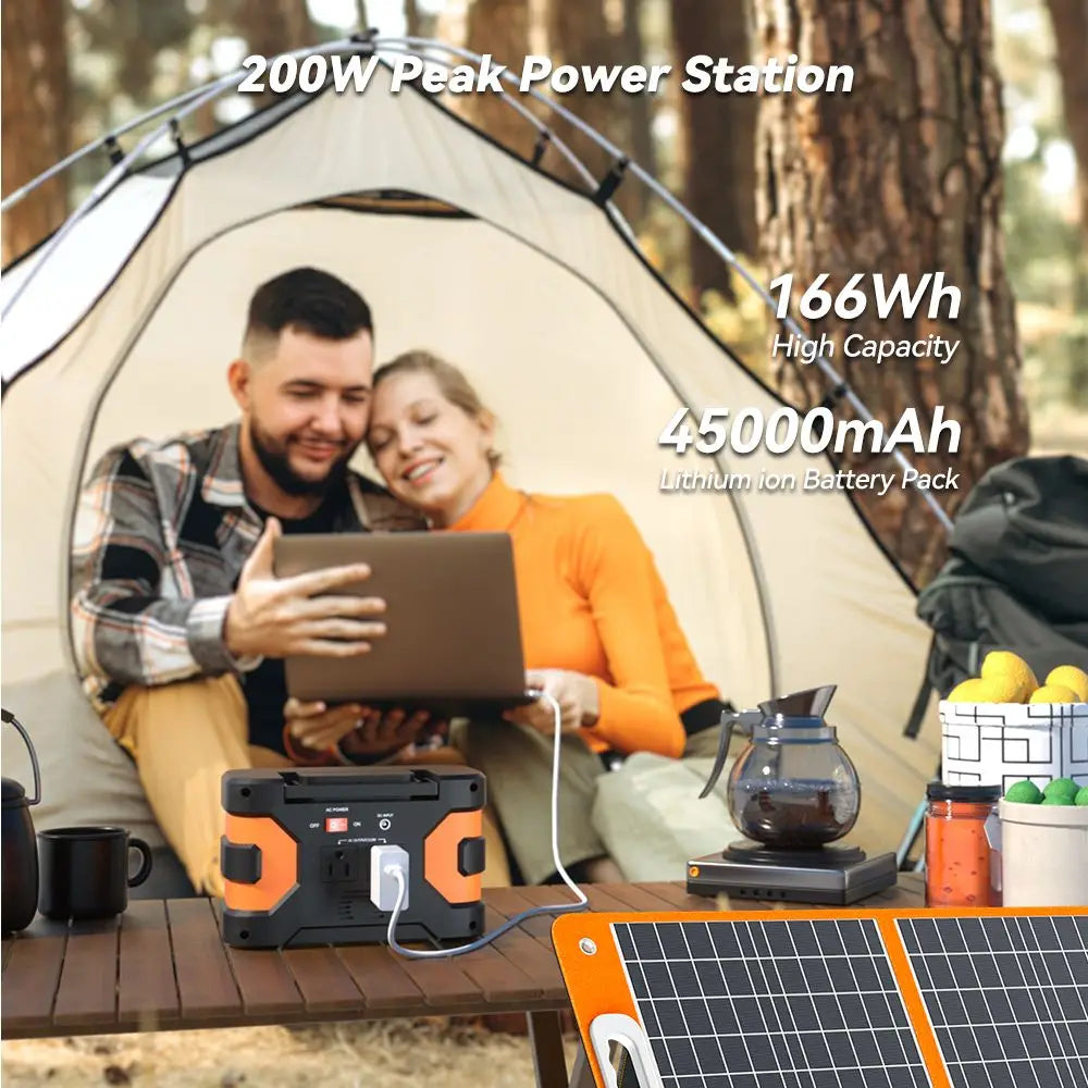 200W Peak Power Station Flashfish CPAP Battery 166Wh 45000mAh Backup Power Pack With 60W 18V Portable Solar Panel