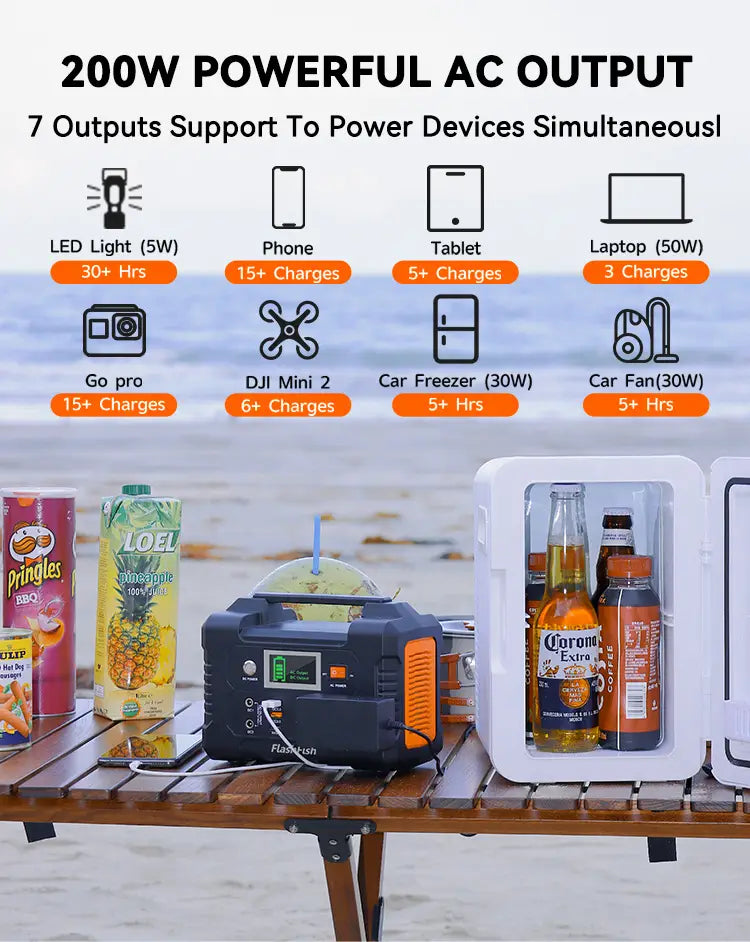 200W Portable Power Station; FlashFish 40800mAh Solar Generator with 60W 18V ETFE Portable Solar Panel; Flashfish