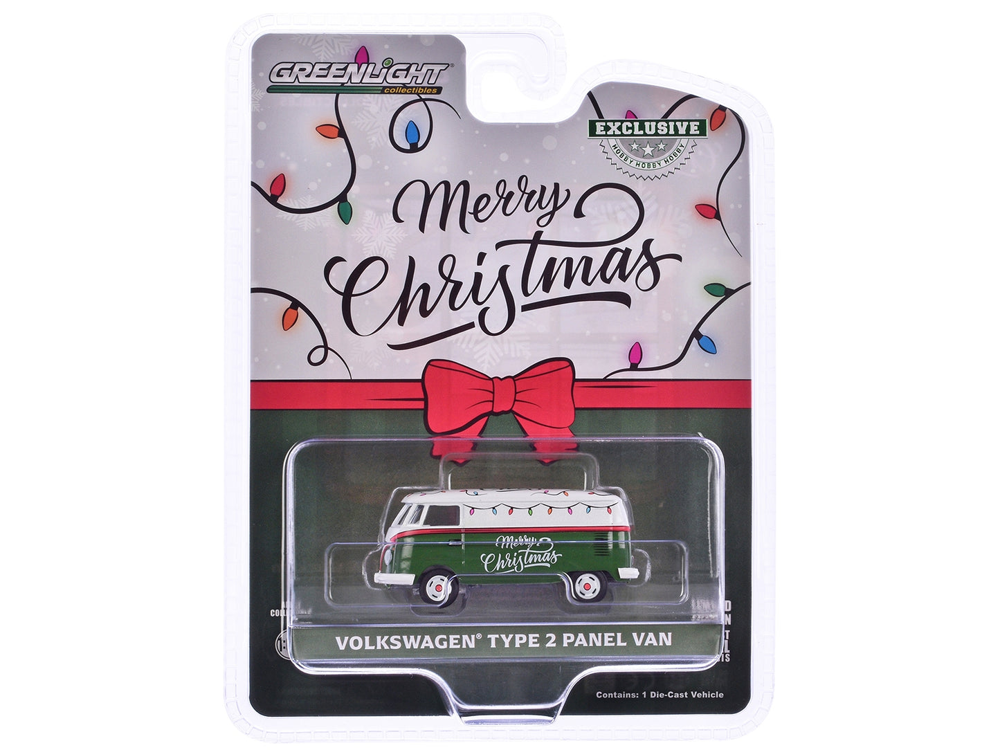 Volkswagen Type 2 Panel Van "Christmas 2024" Green and White with Graphics "Hobby Exclusive" Series 1/64 Diecast Model Car by Greenlight