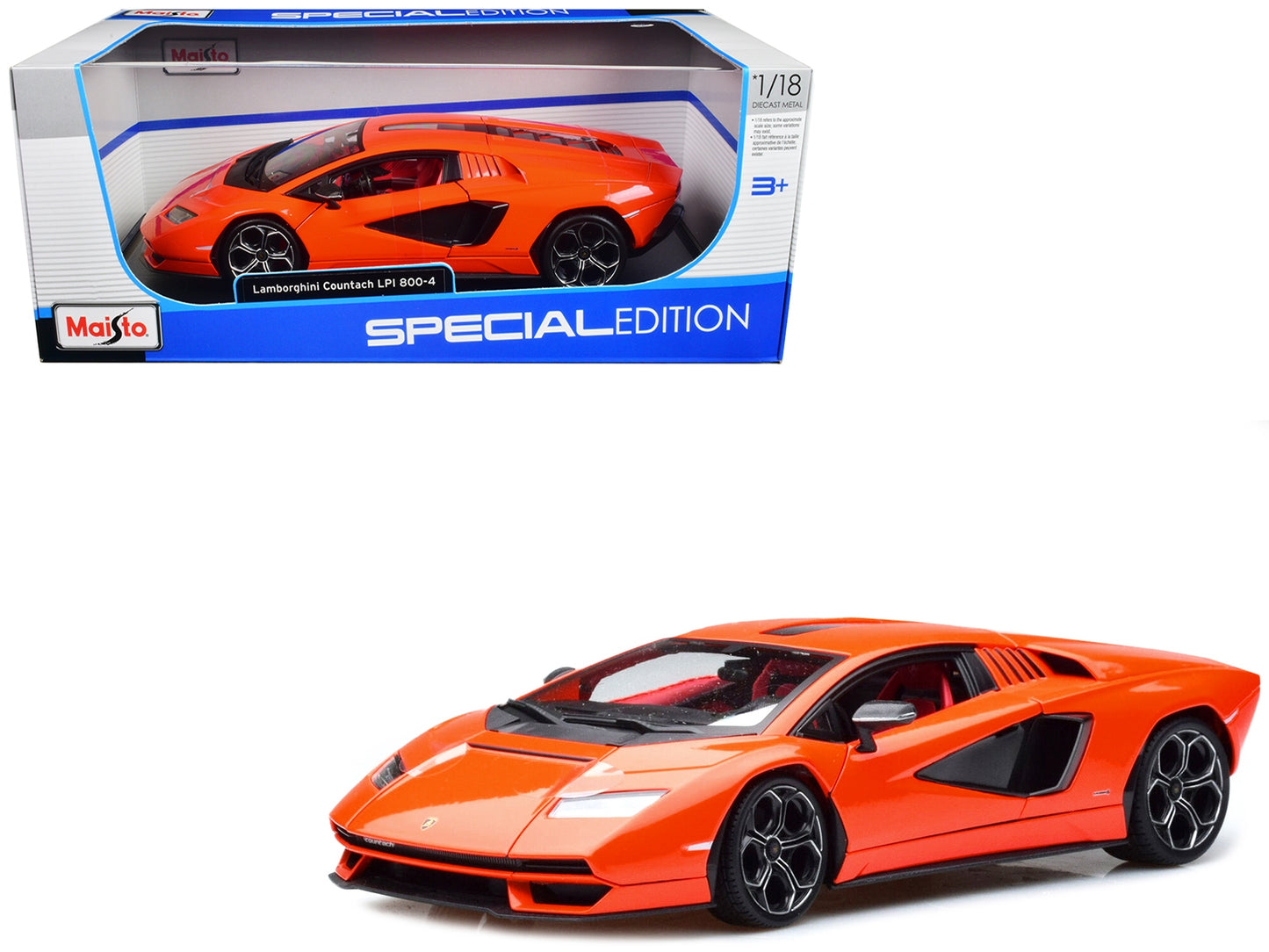 Lamborghini Countach LPI 800-4 Orange with Red Interior "Special Edition" 1/18 Diecast Model Car by Maisto