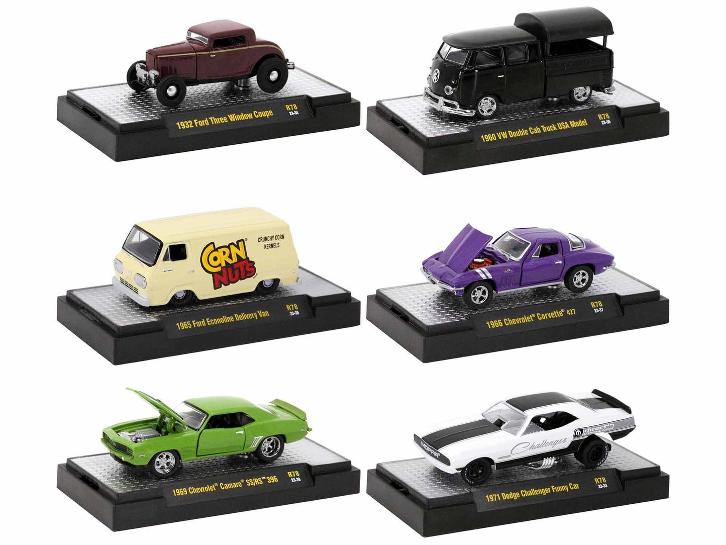 "Auto-Thentics" 6 piece Set Release 78 IN DISPLAY CASES Limited Edition 1/64 Diecast Model Cars by M2 Machines