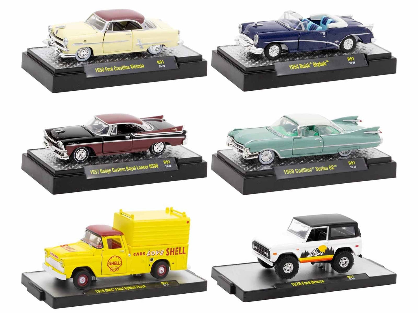 "Auto-Thentics" 6 piece Set Release 91 IN DISPLAY CASES Limited Edition 1/64 Diecast Model Cars by M2 Machines