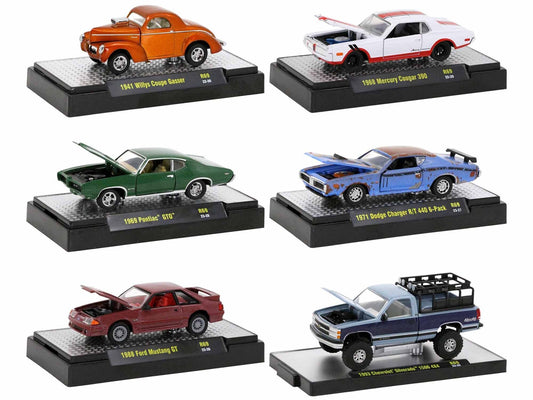 "Auto Meets" Set of 6 Cars IN DISPLAY CASES Release 69 Limited Edition 1/64 Diecast Model Cars by M2 Machines