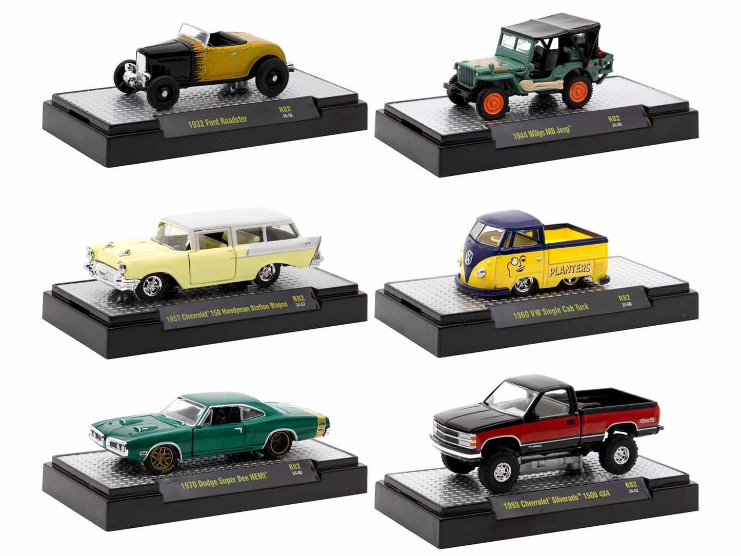 "Auto Meets" Set of 6 Cars IN DISPLAY CASES Release 82 Limited Edition 1/64 Diecast Model Cars by M2 Machines