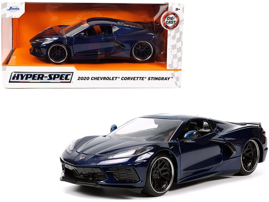 2020 Chevrolet Corvette Stingray C8 Dark Blue Metallic "Hyper-Spec" Series 1/24 Diecast Model Car by Jada