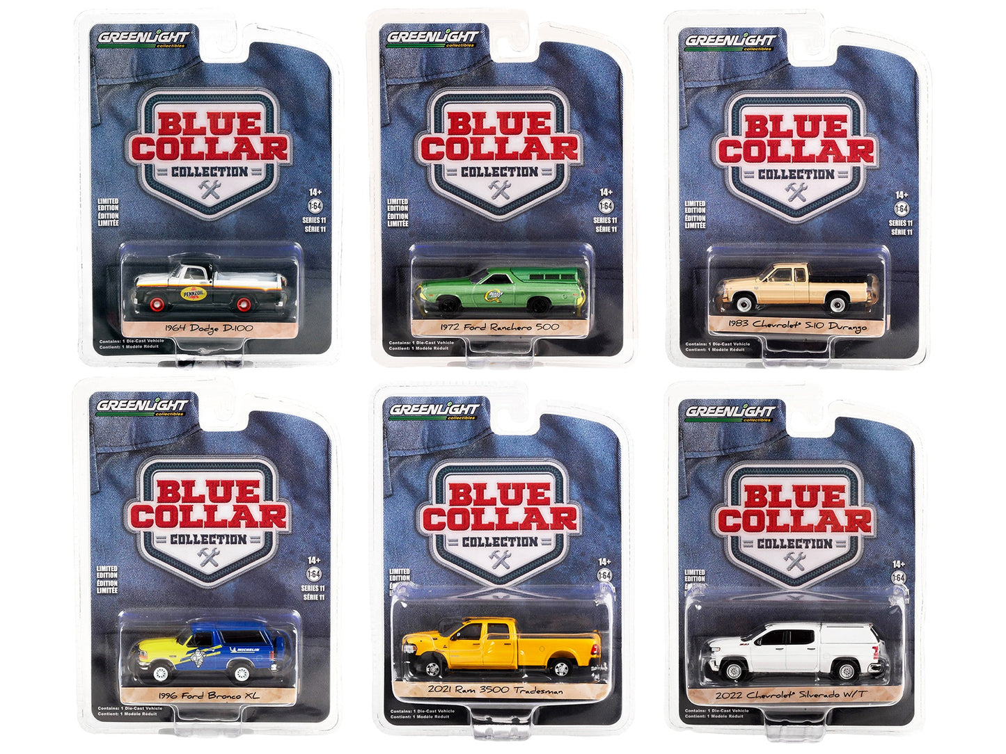 "Blue Collar Collection" Set of 6 pieces Series 11 1/64 Diecast Model Cars by Greenlight