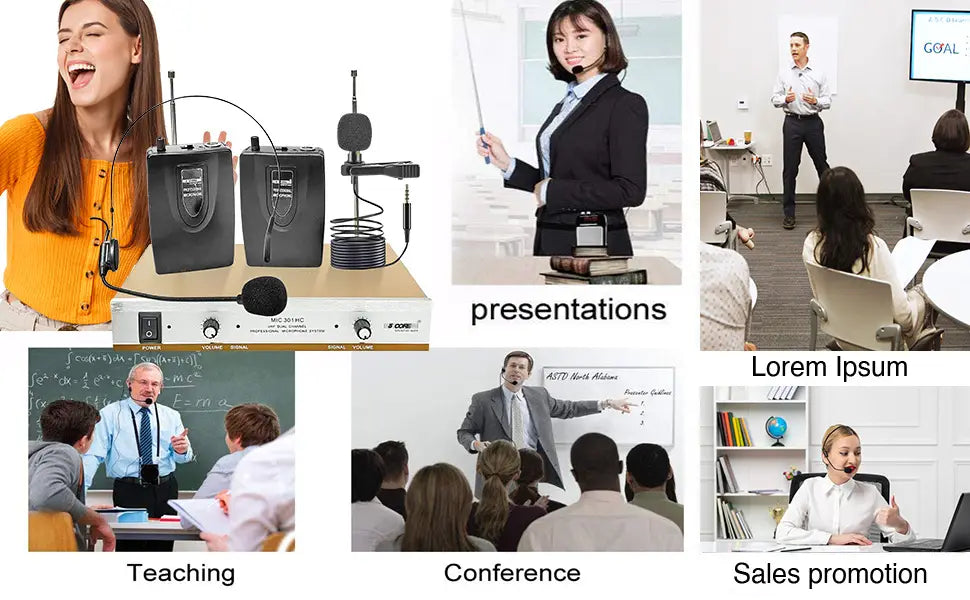 5 Core 2 Channel Wireless Microphones w 2 Headset Portable Mini Mic Headset Microfono Inalambricos with Receiver - WM