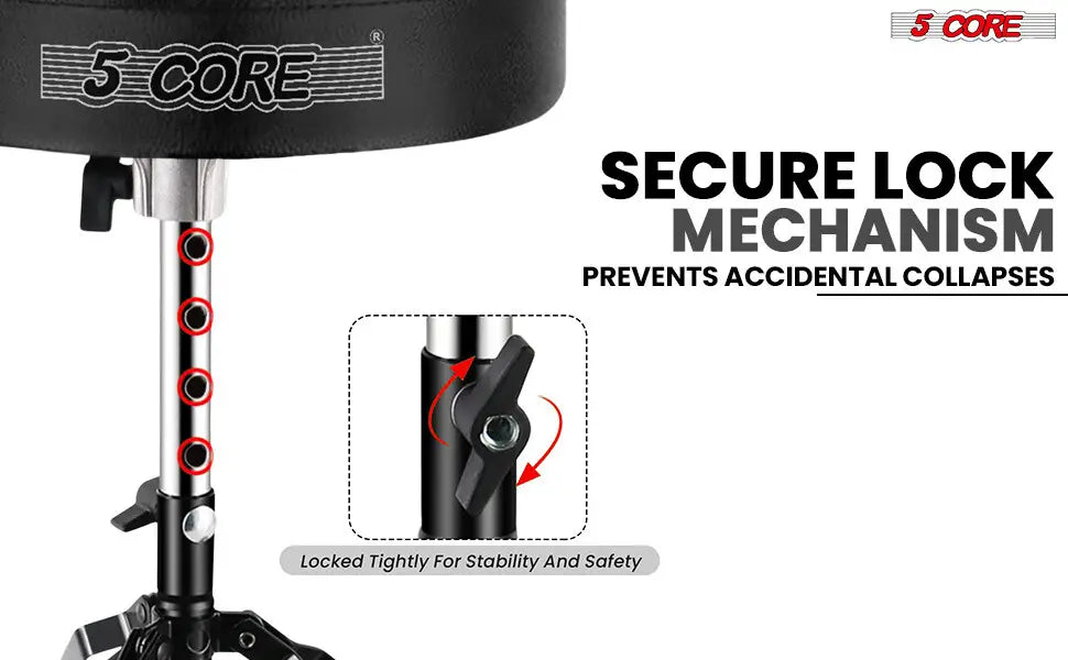 5 Core Drum Throne 3 Inch Thick Padded Comfortable Guitar Stool Double Braced Drummer Chair Height Adjustable Musician
