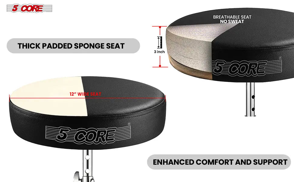 5 CORE Adjustable Drum Throne & Guitar Stool - Padded Music Seat for Adults & Kids with Anti-Slip Feet
