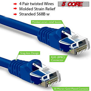 5 CORE Ethernet Cable 10 ft Long Cat 6 Computer Internet Patch Cord High Speed WiFi RJ45 for Gaming Indoor Outdoor