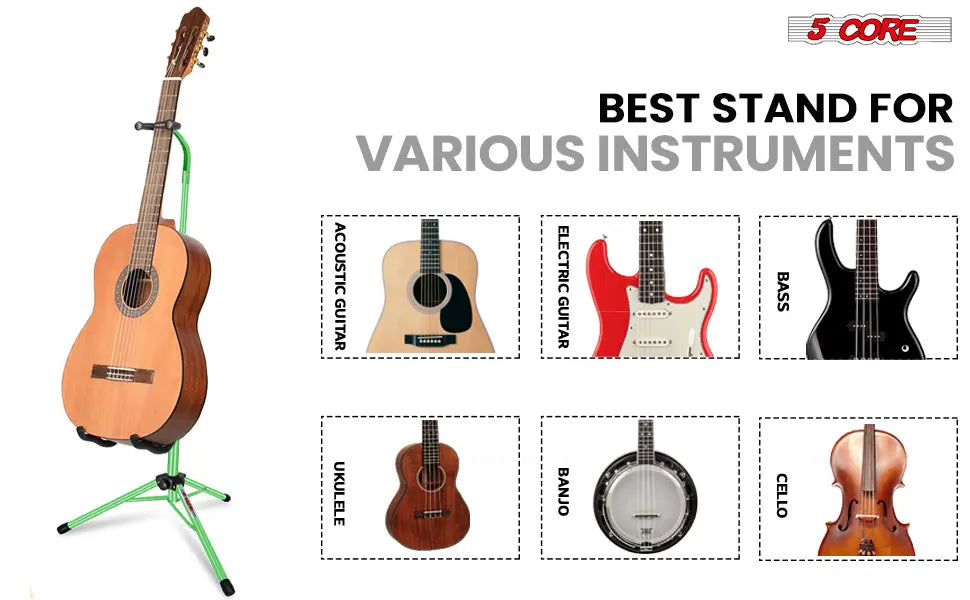 5 Core Guitar Stand Floor Adjustable Heavy Duty w Neck Holder for Acoustic Electric Classic Bass - GSH HD GR