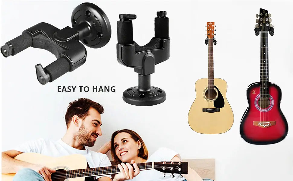 5 CORE Guitar Wall Mount Hanger Hook with Metal Base Soft Padding Adjustable Rotatable Holder 4Pcs for Acoustic