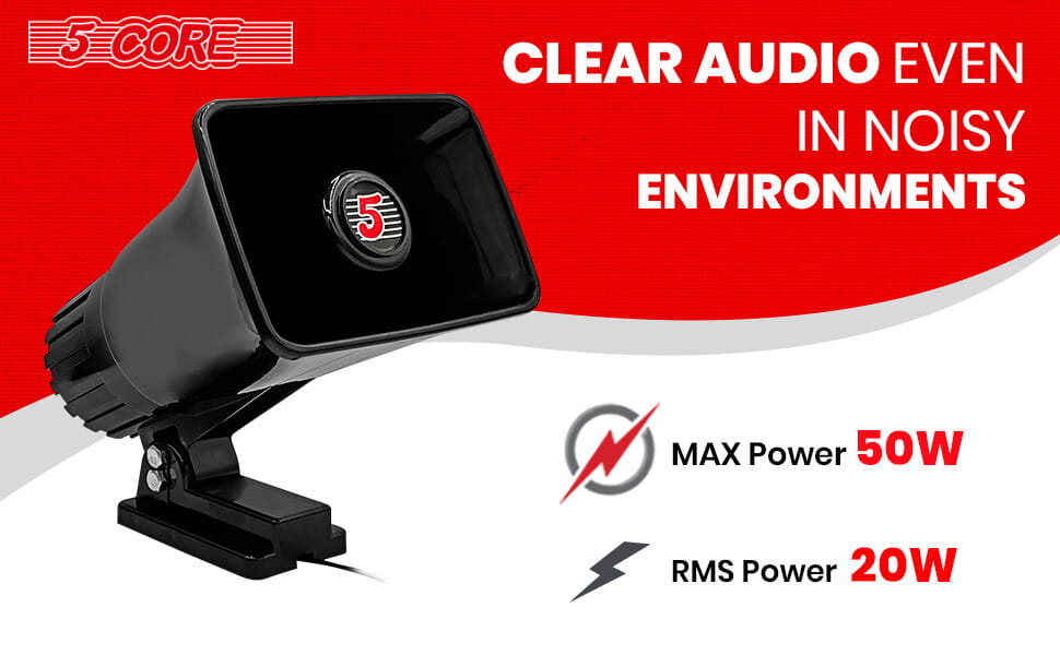 Loud Black PA Horn Speaker - 6x4 Inches 50W Max Power with Adjustable Bracket Included