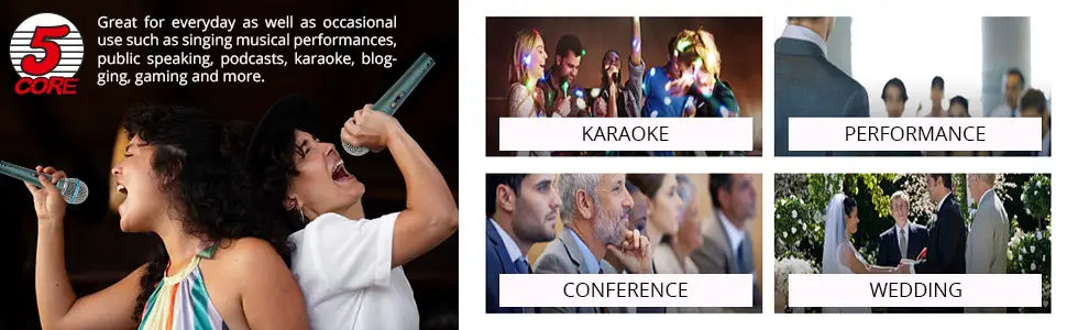 5 Core Professional Cardioid Karaoke Microphone - Wired XLR Dynamic Mic for Live Performances