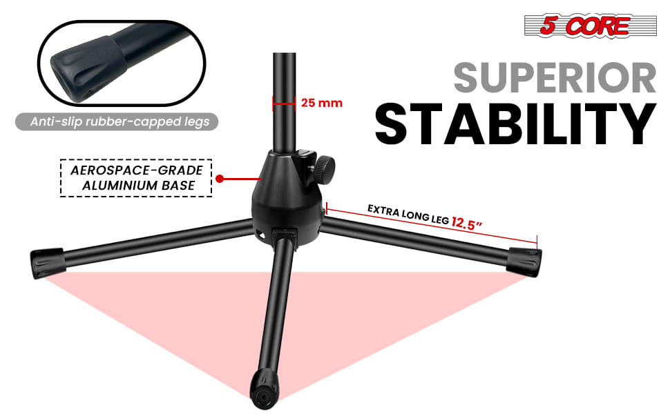 5 Core Microphone Stand Floor Height Adjustable w Extending Telescoping Boom Arm