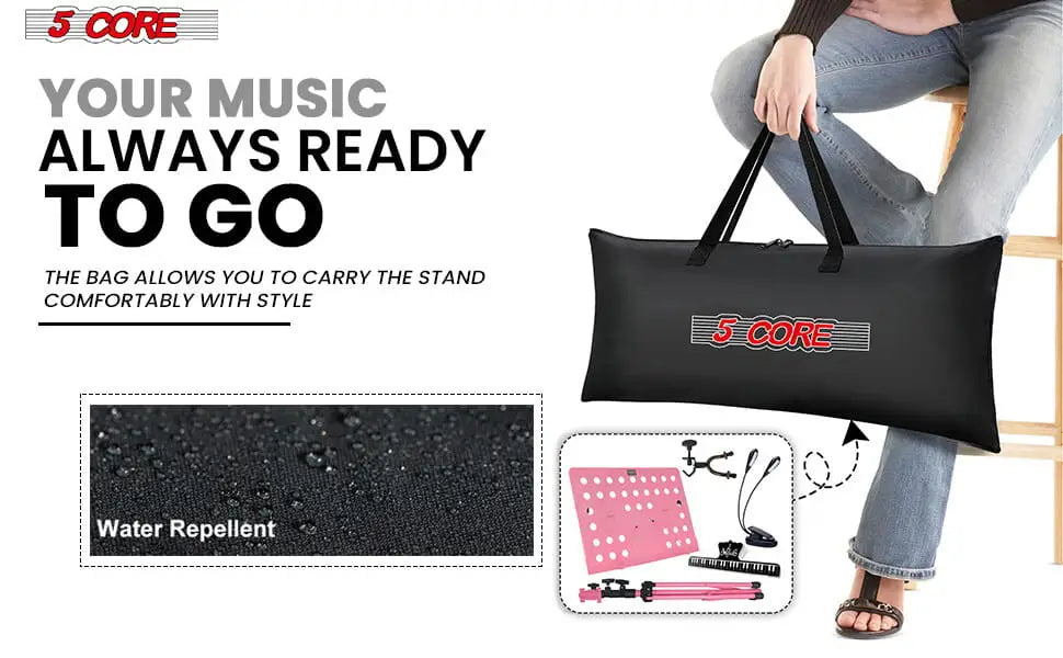 5 Core Music Stand For Sheet Music Height Adjustable Portable Folding Atril Para Partituras w Light Clip for Guitar