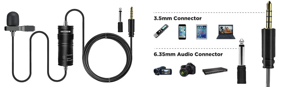 5 Core Professional Omnidirectional Lavalier Microphone 3.5mm Clip-On Lapel Mic for Smartphone DSLR Camera PC Interview