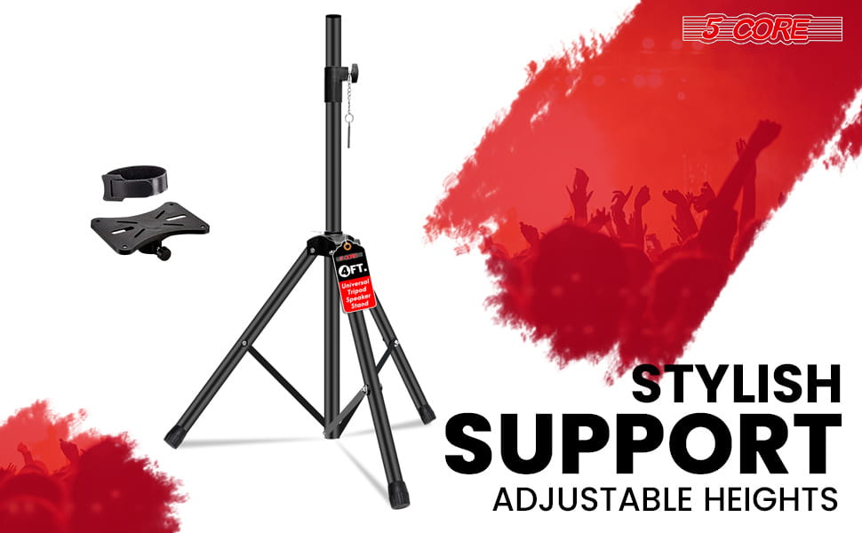 5 Core Speaker Stand Tripod Floor Adjustable Up to 48 Inch DJ Studio Monitor Stands Short Pole Mount - SS HD 1PK 4FT