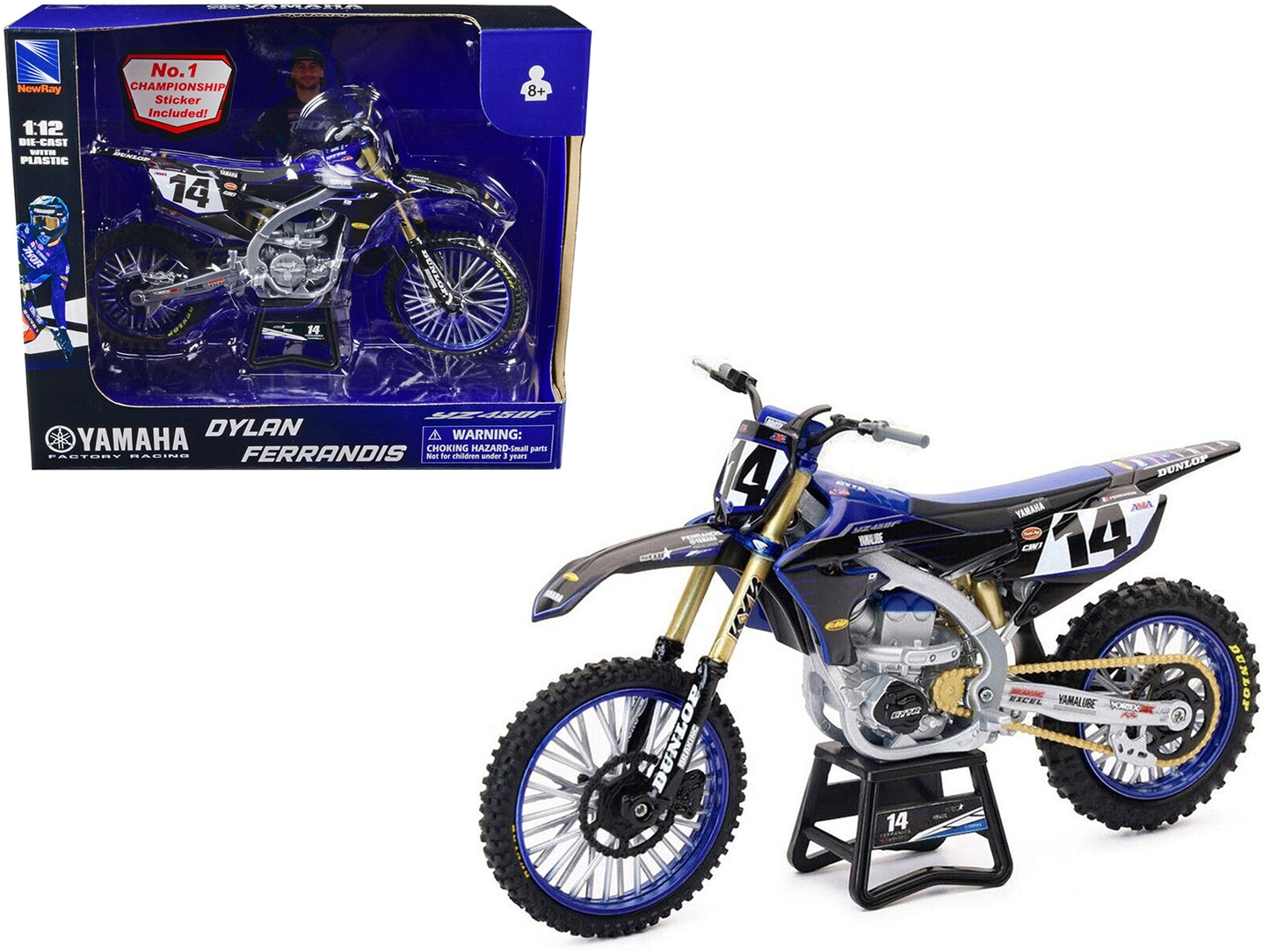 Yamaha YZ450F Championship Edition Motorcycle #14 Dylan Ferrandis "Yamaha Factory Racing" 1/12 Diecast Model by New Ray