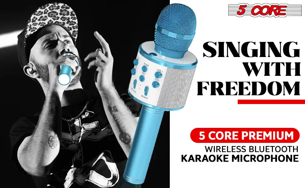 5CORE Bluetooth Wireless Karaoke Microphone All-in-One Portable Handheld Mic with Speaker Recorder Microfono