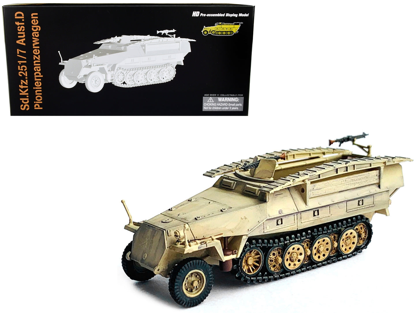 German Sd.Kfz. 251/7 Ausf.D Pionierpanzerwagen Armored Vehicle Beige with Bridging Equipment "NEO Dragon Armor" Series 1/72 Plastic Model by Dragon Models