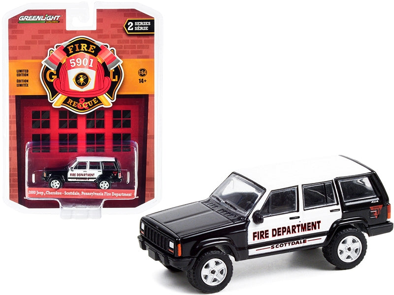 2000 Jeep Cherokee Black and White "Scottdale Fire Department" (Pennsylvania) "Fire & Rescue" Series 2 1/64 Diecast Model Car by Greenlight