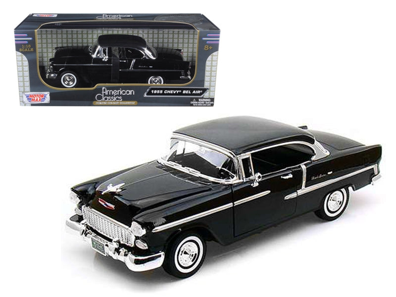 1955 Chevrolet Bel Air Hard Top Black 1/18 Diecast Car Model by Motormax