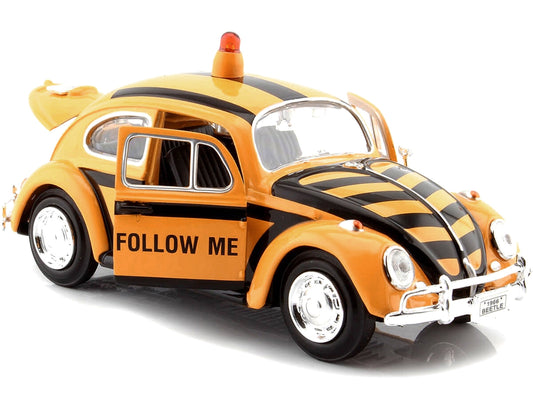 1966 Volkswagen Beetle "Follow Me" Airport Safety Vehicle Yellow with Black Stripes 1/24 Diecast Model Car by Motormax