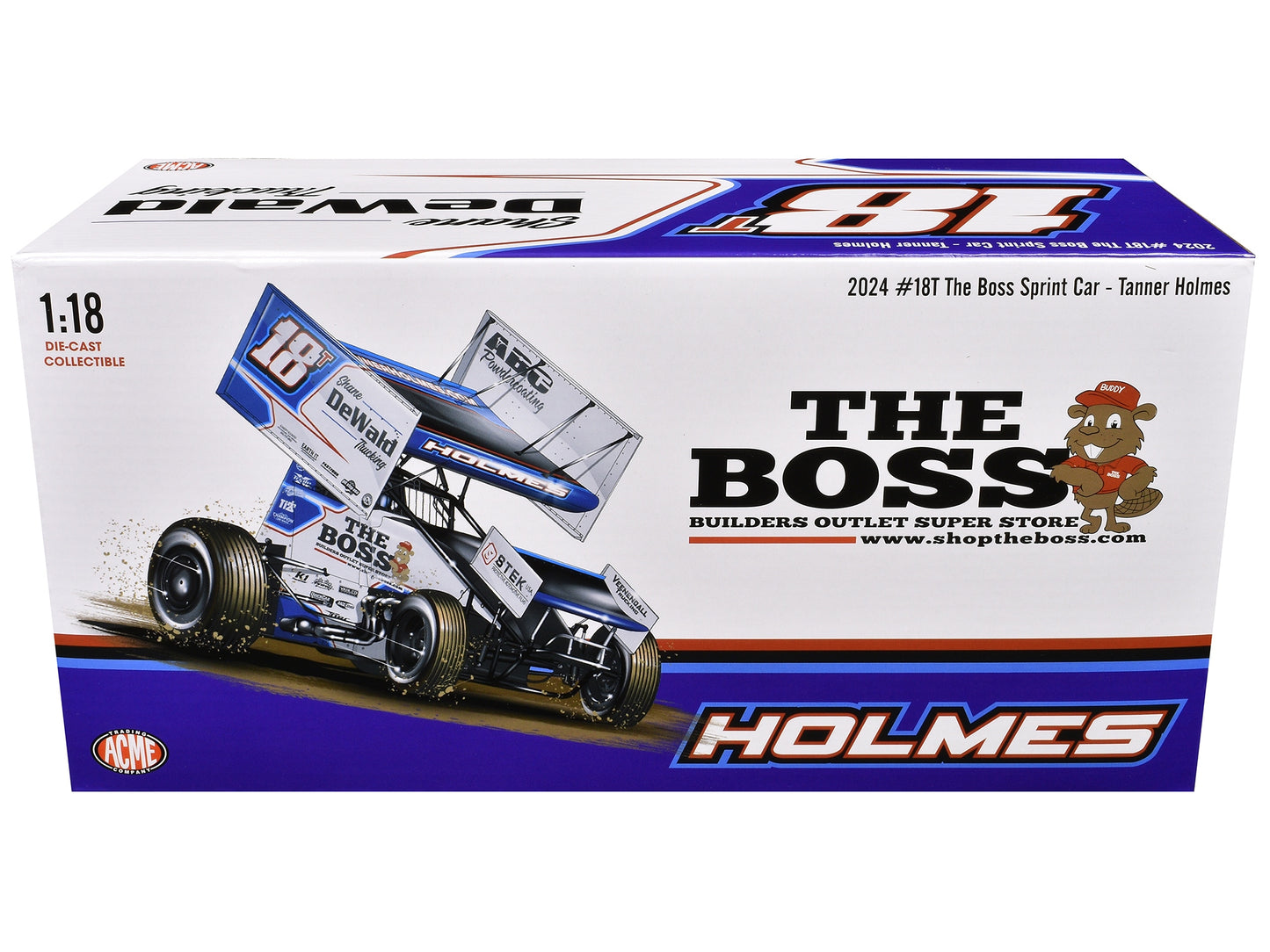 Winged Sprint Car #18T Tanner Holmes "Shane Dewald Trucking - The Boss" Tanner Holmes Racing "World of Outlaws" (2024) 1/18 Diecast Model Car by ACME