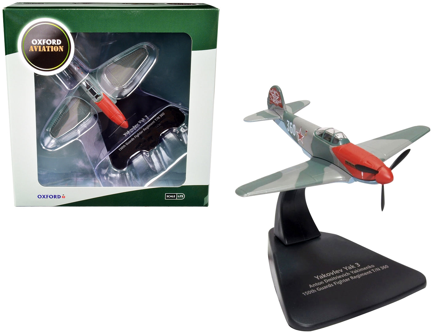 Yakovlev Yak 3 Fighter Aircraft "Anton Dmitrievich Yakimenko 150th Guards Fighter Regiment T/N 360" USSR "Oxford Aviation" Series 1/72 Diecast Model Airplane by Oxford Diecast