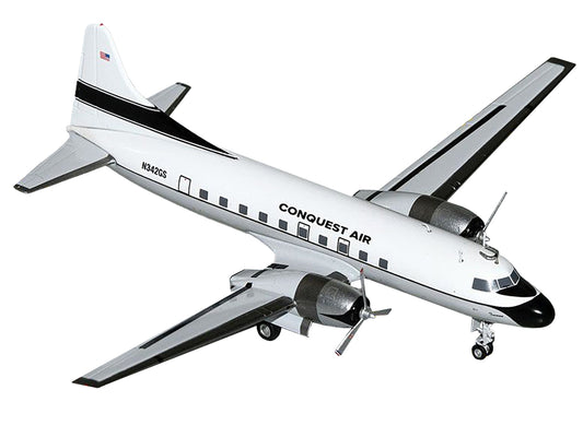 Convair C-131 Commercial Aircraft "Conquest Air Cargo" (N342GS) White with Black Tail Stripes "Gemini 200" Series 1/200 Diecast Model Airplane by GeminiJets