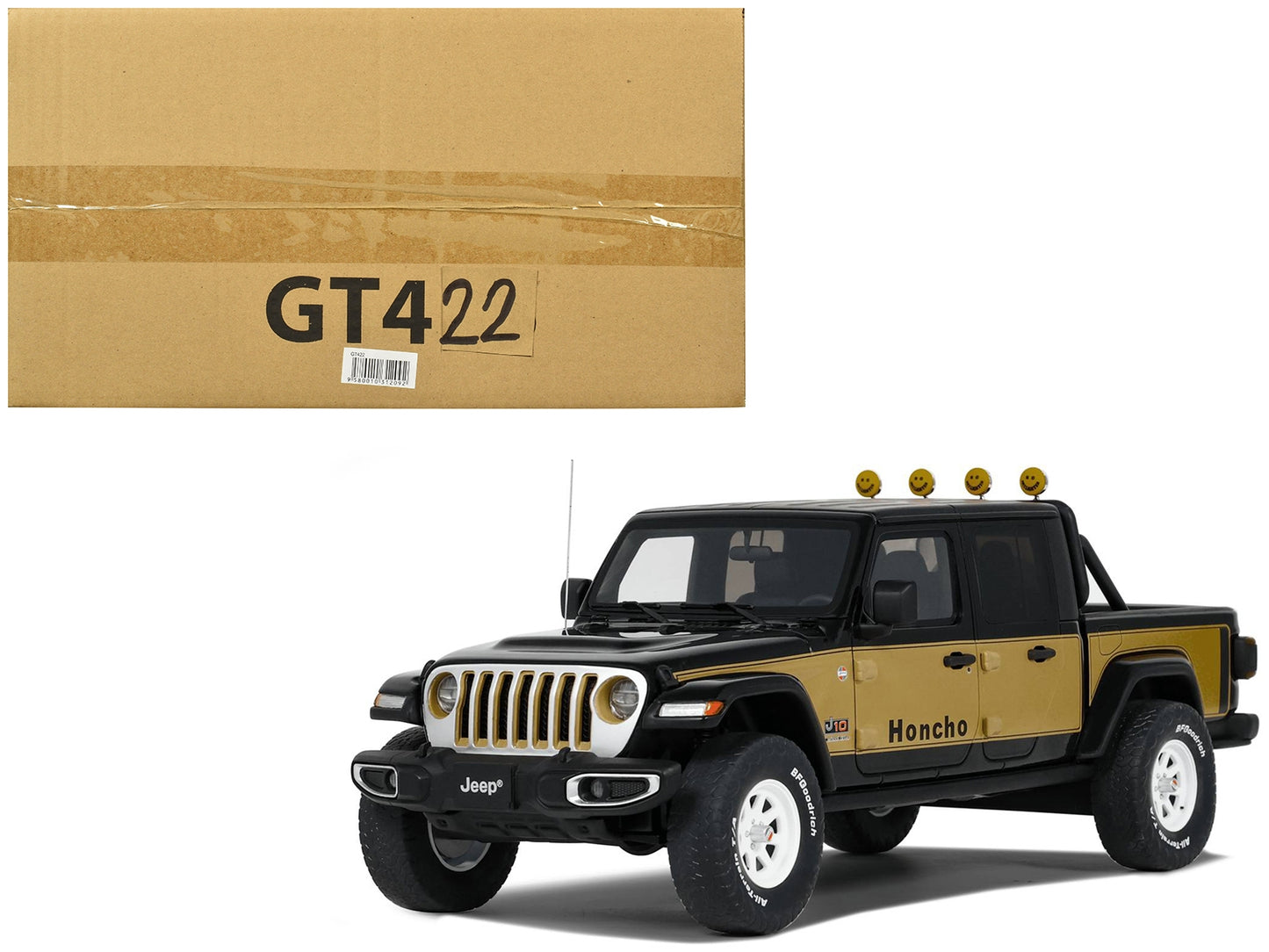 2020 Jeep Gladiator Honcho Pickup Truck Black and Gold 1/18 Model Car by GT Spirit