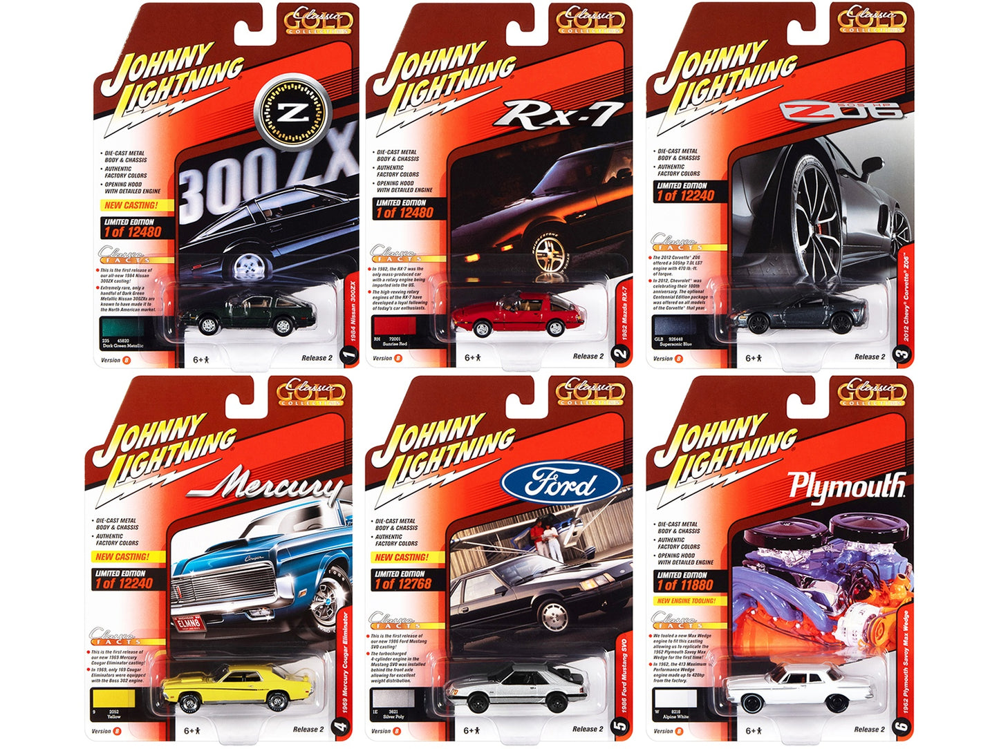 "Classic Gold Collection" 2022 Set B of 6 Cars Release 2 1/64 Diecast Model Cars by Johnny Lightning