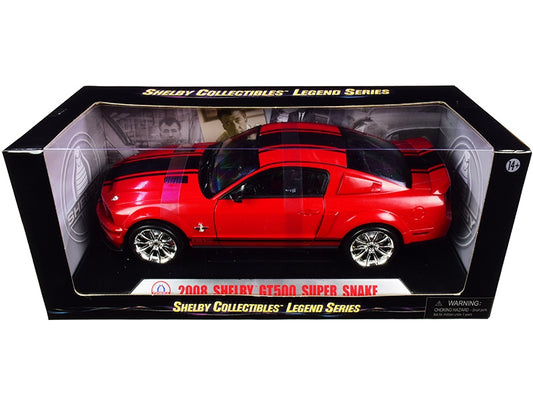 2008 Ford Shelby Mustang GT500 Super Snake Red with Black Stripes "Shelby Collectibles Legend" Series 1/18 Diecast Model Car by Shelby Collectibles