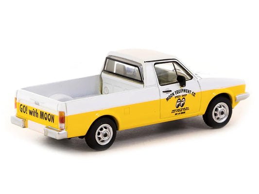 Volkswagen Caddy Pickup Truck White and Yellow "Moon Equipment Co. - Mooneyes" "Collab64" Series 1/64 Diecast Model Car by Schuco & Tarmac Works